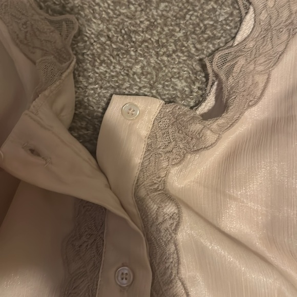 ASOS Nude Lace Silk Button Up Tank Top Bow Tie In Back Button Down Dressy Small - Picture 10 of 10